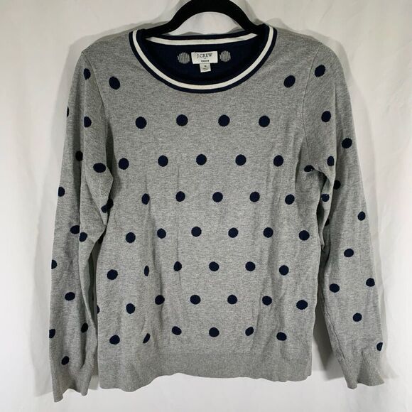 J. Crew Teddie Sweater Women Small Grey Polka Dot Long Sleeve Crew Neck Pullover - Picture 1 of 6